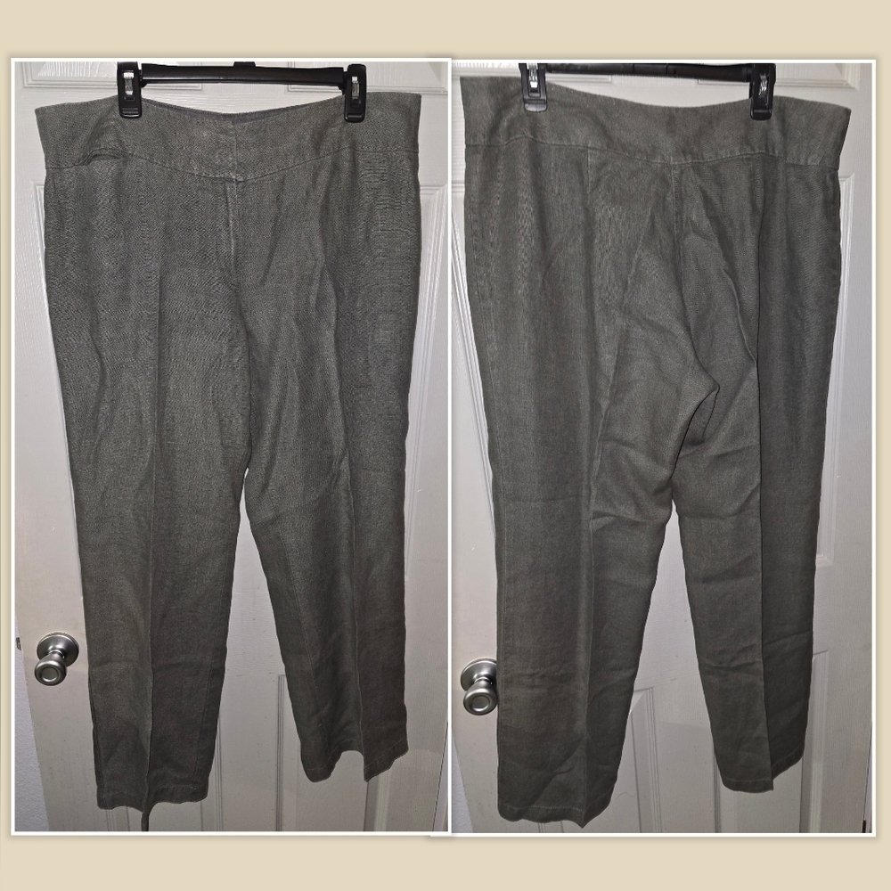 Eileen Fisher 100% Linen Dark Gray Wide Leg Trousers Pants Women's 16 or 1X 2X